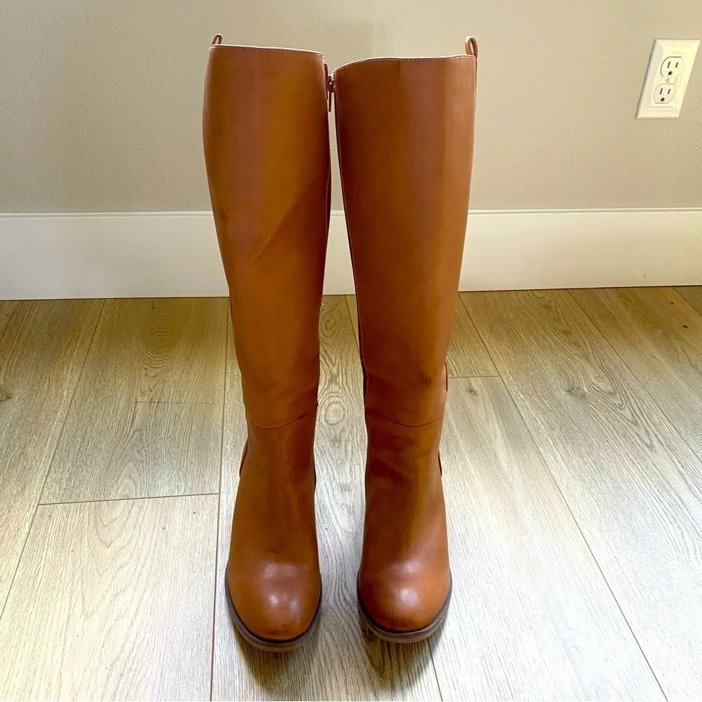 Korks Harley Brown Leather Knee-High Boots Size 8.5 Size Zip Kork Ease